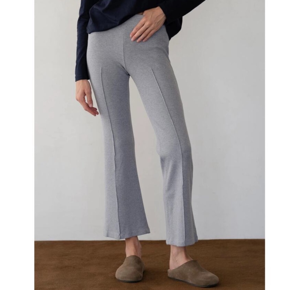 DONNI The Rib Kick Flare - Heather Gray Knit Flare Pants